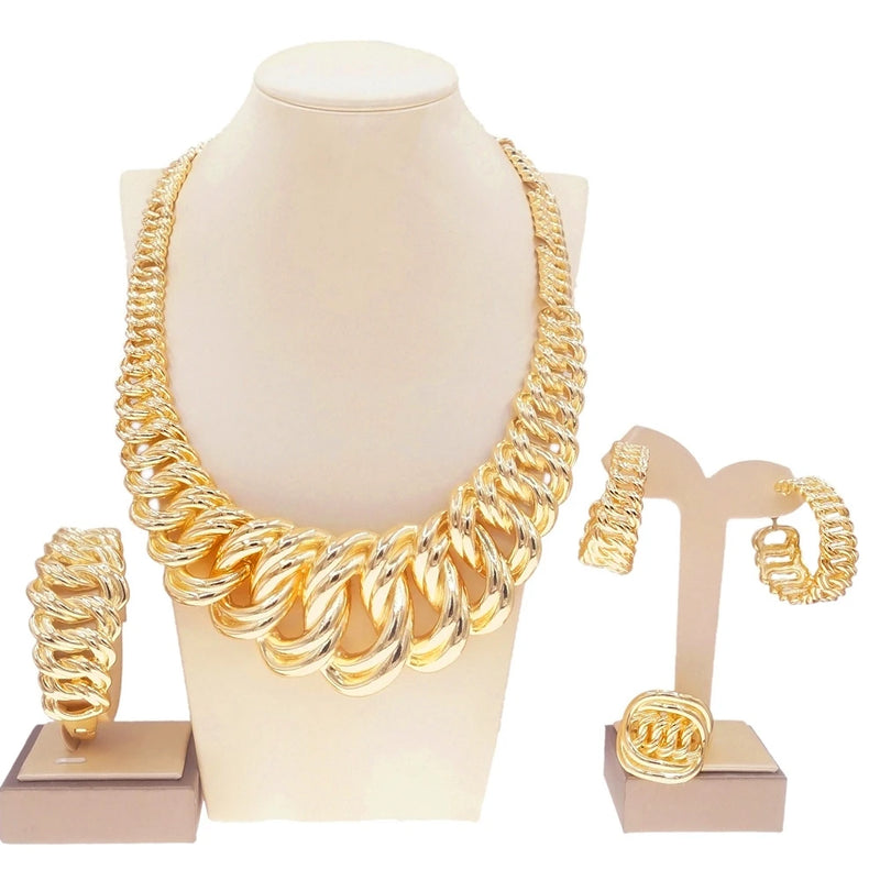 Italian Big Cuban Chain Jewelry Sets Luxury Brazilian Gold Design Jewelry Set Exaggerated Nigerian Trend Necklace By Trendy Jewels