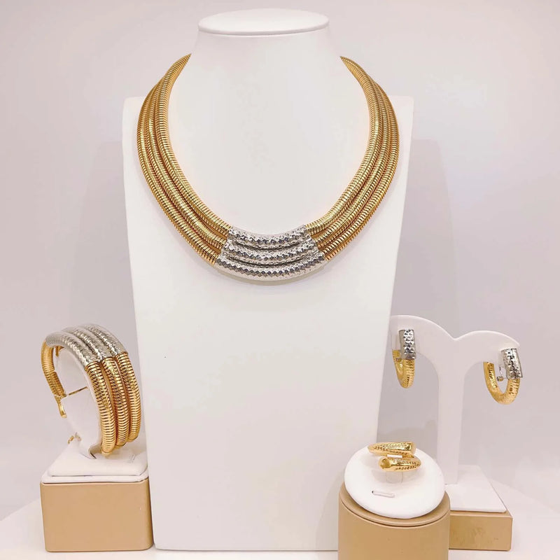 Exquisite Luxury Gold Brass Jewelry Set Cheap Silver Necklace Jewelry Sets Fashion Bridal Costume Accessories By Trendy Jewels