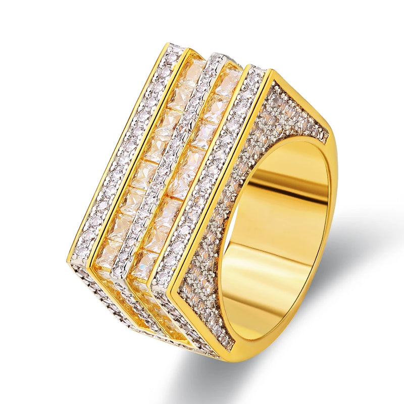 Two-color PVD Plating Princess Cut 5A CZ Cubic Zirconia Gold Diamond anillos para hombre By Trendy Jewels