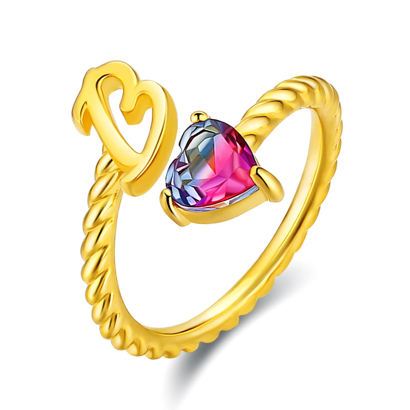 Jewelry A to Z Letter Gemstone Tourmaline PVD 18K Real Gold Plated Adjustable Heart Initial Ring for Women By Trendy Jewels