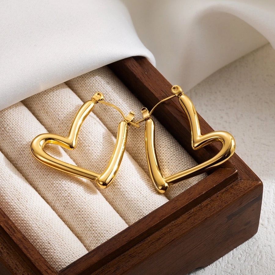 1 pair ig style round heart shape plating stainless steel 18k gold plated hoop earrings ear studs By Trendy Jewels