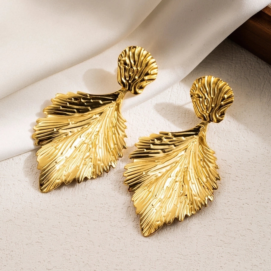 1 pair ig style leaves flower ginkgo leaf plating stainless steel drop earrings By Trendy Jewels