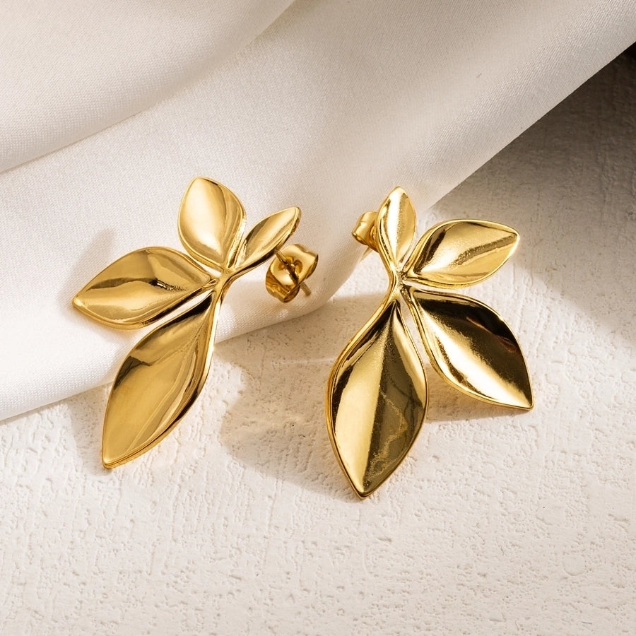 1 pair ig style leaves flower ginkgo leaf plating stainless steel drop earrings By Trendy Jewels