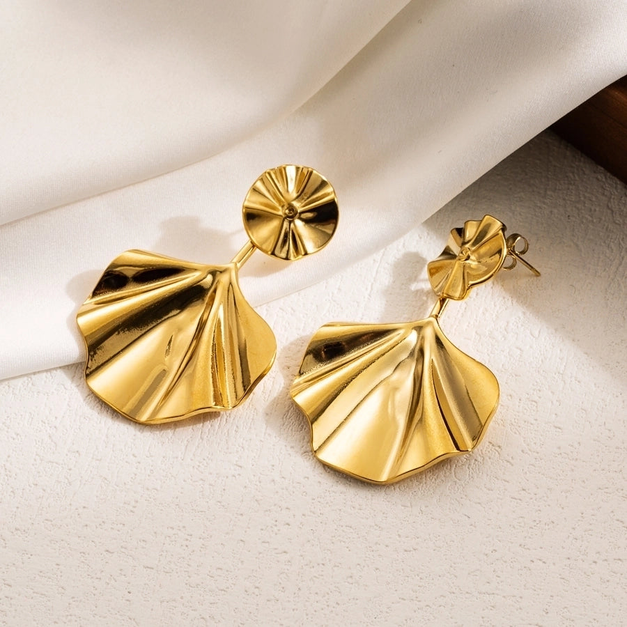 1 pair ig style leaves flower ginkgo leaf plating stainless steel drop earrings By Trendy Jewels