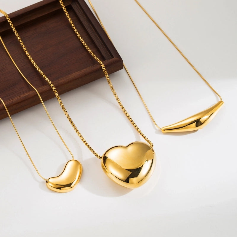 simple style geometric round heart shape stainless steel plating 14k gold plated pendant necklace By Trendy Jewels